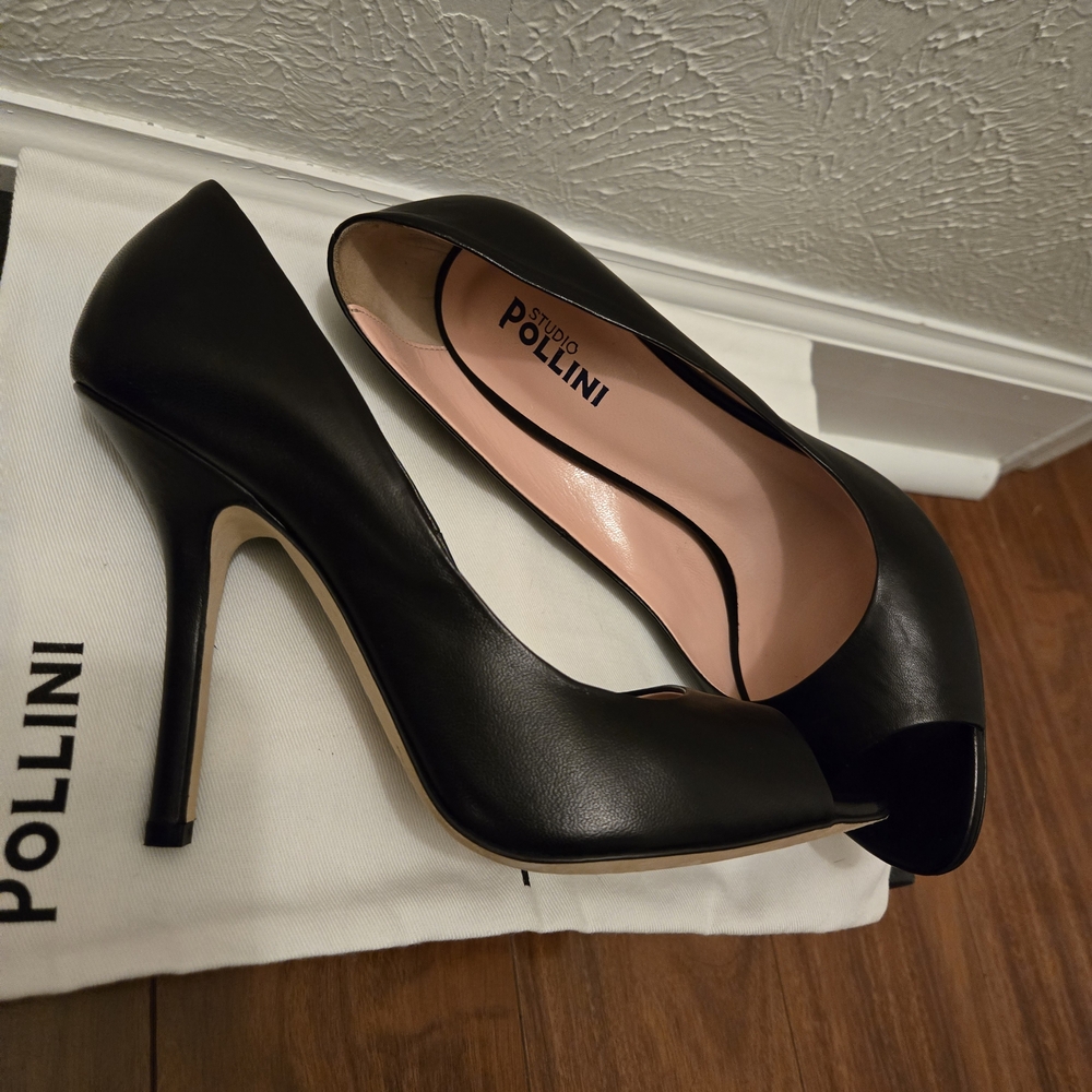 Pollini Elegant Black Peep-Toe Heels